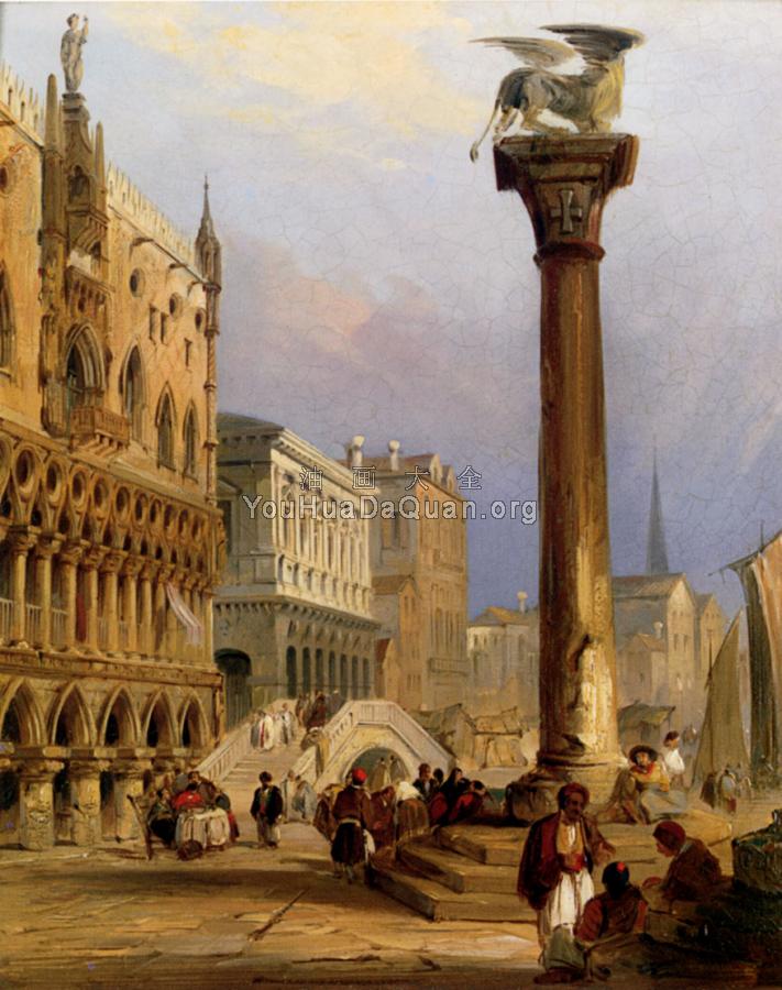 A View Of St Marks Column And The Doges Palace Venice - 爱德华·普利切特